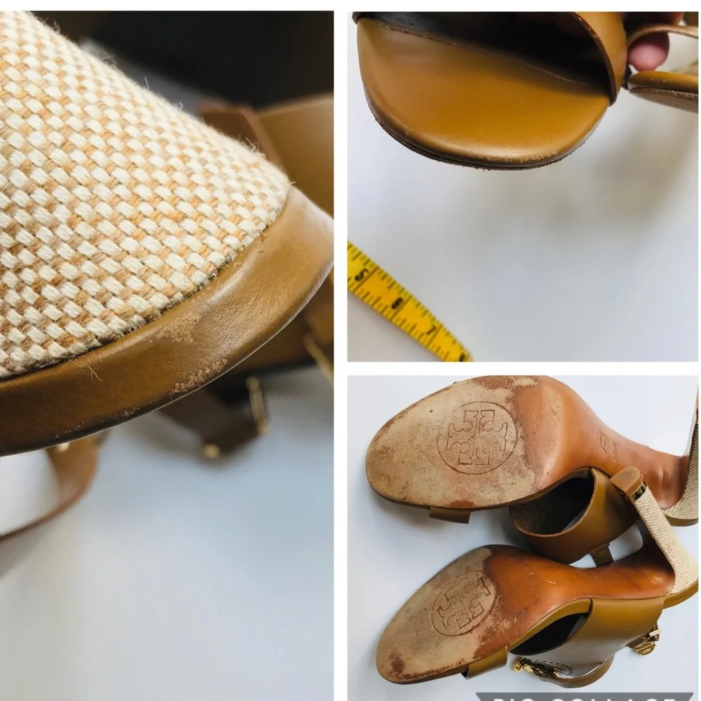 Tory Burch Tan Leather High Heel Sandals with Gold Accents